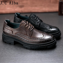 J C Alba retro handmade ~ Inlenbuloc carved thick bottom shoes mens head layer genuine leather casual pine pastry shoes