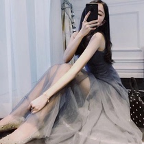 Dress with dress 2022 new female spring summer style lace fairy Fairy Temperament Mesh Dress long Covered Meat Pendant with dress