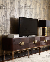 American minimalist stainless steel foot TV cabinet European-style neoclassical solid wood door hall Uan Guan Cabinet Modern Dining Side Lockers