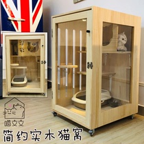 Solid wood cat cage cat villa oversized cat house Luxury cat nest cat cabinet display cabinet double-layer side transparent