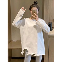 South Korea Loose White T-Shirt Woman 2020 Autumn Winter Han Cashmere Inner Hitch Blouse Long Sleeve Undershirt Tide