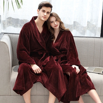 Japanese flannel autumn and winter padded robe women coral velvet plus size warm bathrobe mens pajamas
