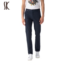 SK Males pure cotton atmosphere minimalist slightly projectile mens clothing casual pants mens carts its black blue small feet long pants summer