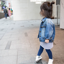 Blue little dad girl denim coat 2020 new spring and autumn children Korean childrens clothing baby short foreign style coat