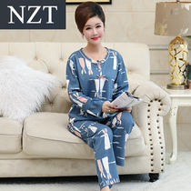  Spring and autumn and summer The elderly long-sleeved pullover round neck trousers pajamas female middle-aged elderly mother mother-in-law cotton suit