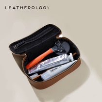 Leatherology leather small cosmetic bag women hand in hand to carry the storage bag Mens high-end travel toiletry bag
