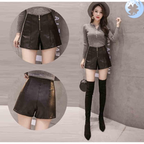  2019 autumn and winter new Korean version of leather shorts womens high waist pu large size loose thin casual a word wide leg boots