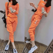 Tide brand 2021 leisure sports suit summer short sleeve temperament Harlan trousers student running cotton two-piece womens