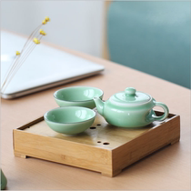 Dragon Springs Green Porcelain One Pot Two Cups Travel Tea Set Suit Outdoor Portable Ceramic Kongfu Tea Whole Teapot Tea Cup