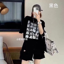 Jun Jie Xis shop trembles hot counter Net red face head print pattern loose T-shirt