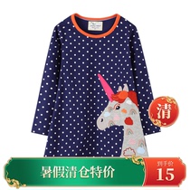 Girls long sleeve dress polo point unicorn spring and autumn thin dress dress baby kindergarten casual skirt Europe and America