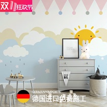 Cartoon White Clouds Childrens Room Wallpaper Princess House Girl Bedroom Wallpaper Pink Stars Cozy Wall Cloth Decoration Mural Painting