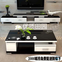 Black and white Retractable TV Cabinet tea table Composition furniture Modern minimalist size family TV cabinet Tea Table Package