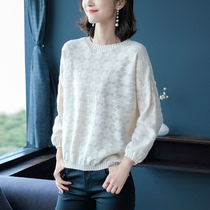 Lazy wind sweater women loose 2021 Spring and Autumn New hollow knit sweater pullover thin net Red student base shirt