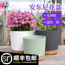 Nordic simple flower pot Environmental protection straight resin round Anthony flower pot Balcony green dill seed flower plastic large flower pot