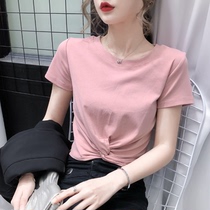 Short high waist thin top womens pure cotton short-sleeved t-shirt 2020 summer new kink umbilical round neck t-shirt ins tide