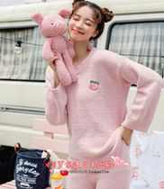 Japan soft honey fruit pajamas womens autumn and winter suit soft plush couple home clothes