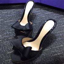 2020 Summer new sandals bowknot slippers fish mouth satin thin heel sandals women