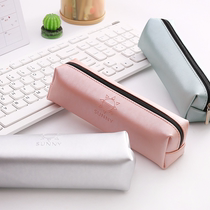 Simple square pen bag Large capacity male and female students creative milk box stationery box pu storage pen bag Solid color pen box