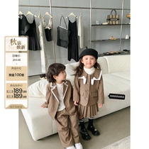 Red bean mother childrens clothing boys and girls college wind suit dress male and female baby autumn childrens two-piece spring and autumn