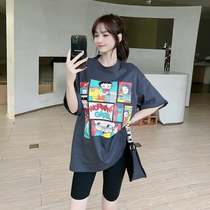 Kaka womens official flagship Harbor the big-page T-shirt women summer new loose cartoon printed short sleeve coat