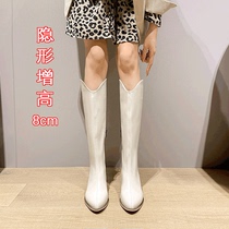 Up 8cm long boots small brown boots but knee-white knight boots high boots western cowboy boots