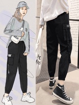 High-waisted thin overalls female little girl slim straight loose eight points nine casual summer size fat mm