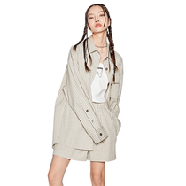 VIA PITTI striped suit 2021 new women's fashion short sleeve shirt shorts two-piece set tide