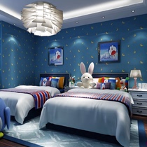 Environmentally friendly non-woven wallpaper Blue Moon Stars boys and girls wallpaper childrens room bedroom full of wallpaper