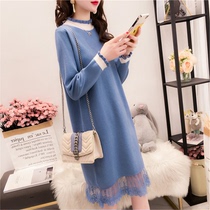 Loose thin straight dress women 2020 autumn and winter New Korean lace stitching knitted sweater bottoming dress