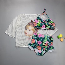 2020 new girls swimsuit medium and large childrens bikini Childrens split swimsuit girls sunscreen three-piece set