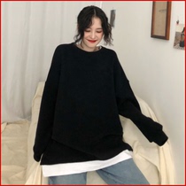 Womens red fake women loose stitching hundred Han holes Beggar Wei lazy two-piece pullover long-sleeved clothing net version bf wind