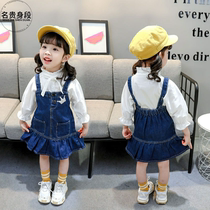 l2019 girls childrens clothing baby 01 2 3 years old childrens skirt autumn denim skirt strap skirt spring autumn dress