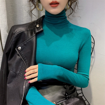 Pile high collar base shirt Women in autumn and winter with 2020 foreign air tight body slim plus velvet thick polished solid color T-shirt