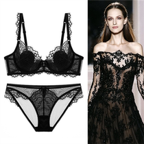  Japanese sexy lace underwear womens thin big breasts show small ultra-thin small breasts gather temptation to close the breast bra set