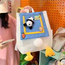Cute duck fart canvas double shoulder bag wrap woman 2021 new junior high school high school girl bag girl large capacity backpack