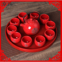 Wedding Japanese tea tray Newlywed red gift Household teapot Wedding toast cup Tea set Wedding supplies