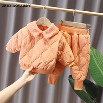 Female baby plus cotton padded set 2020 new childrens autumn and winter foreign warm two-piece set fashionable outside wear