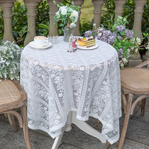 American country lace white tablecloth beautiful square scarf turban English small round table dining cloth household coffee table tablecloth