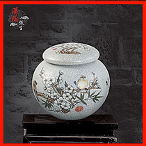 Han Tao Zhang Sheng pastel flowers and birds landscape Ru kiln tea pot size Han Tao family Han pottery tea jar ceramics
