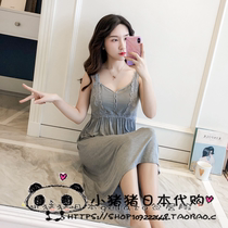 Japan Gelato Pure Cotton Sleeping Skirt Woman Summer Thin Strip Pyjamas Sleeping Dress Sexy Lace Pyjamas