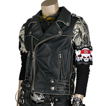 New Korean imported diagonal zipper black personality retro Harley Indian Knight cowhide vest