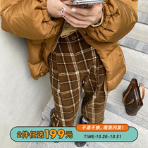 Seven4lee vintage disco corduroy grid pants women autumn and winter loose straight pants high waist slim casual pants