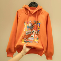 Korean girls sweatshirt thin 2021 spring new medium and large children loose Western style printing childrens spring top casual