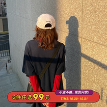 Seven4lee small red high neck base shirt with white long sleeve top slim T-shirt