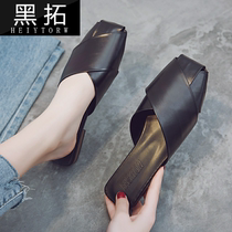   Slippers womens summer wear 2020 new all-match Korean spring fashion baotou half-drag flat bottom net red thick heel cool