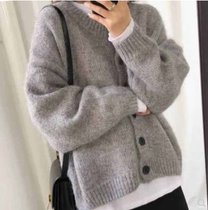 2021 Autumn New Korean loose Joker lazy wind slim knitted cardigan short round neck sweater womens coat