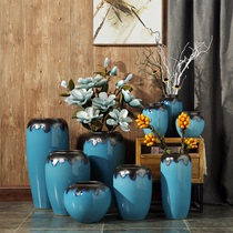 Modern minimalist home decoration blue European-style ceramic floor-to-ceiling large vase decoration living room flower arrangement clay pot hotel