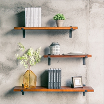 American retro log partition wall shelf wall rack wall-mounted kitchen restaurant shelf decoration solid wood bookcase