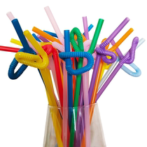 Baby food grade plastic straw color plastic art straw disposable single head curved juice drink straw